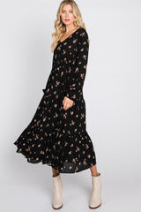 Black Floral Tiered Midi Dress