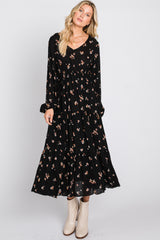 Black Floral Tiered Midi Dress