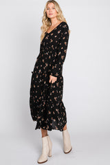 Black Floral Tiered Midi Dress