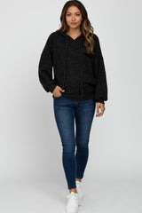 Black Brushed Knit Maternity Hooded Sweatshirt