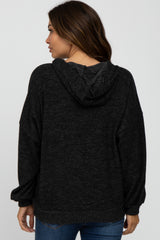 Black Brushed Knit Maternity Hooded Sweatshirt