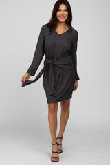 Charcoal Ribbed Waist Tie Dress