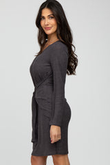 Charcoal Ribbed Waist Tie Dress