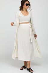 Ivory 3-Piece Skirt and Cardigan Maternity Set