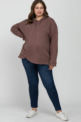 Mocha Soft Brushed Hooded Maternity Plus Top