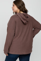 Mocha Soft Brushed Hooded Maternity Plus Top