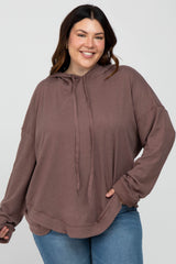 Mocha Soft Brushed Hooded Maternity Plus Top