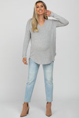 Heather Grey Brushed V-Neck Long Sleeve Maternity Top