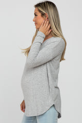 Heather Grey Brushed V-Neck Long Sleeve Maternity Top