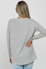 Heather Grey Brushed V-Neck Long Sleeve Maternity Top