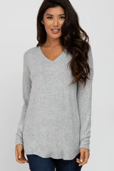 Heather Grey Brushed V-Neck Long Sleeve Maternity Top