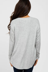 Heather Grey Brushed V-Neck Long Sleeve Top