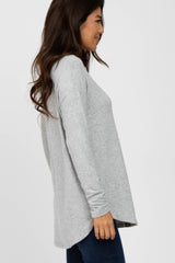 Heather Grey Brushed V-Neck Long Sleeve Top