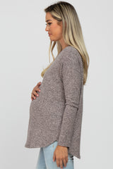 Mauve Brushed V-Neck Long Sleeve Maternity Top