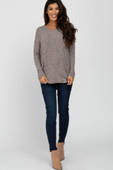 Mauve Brushed V-Neck Long Sleeve Top