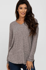 Mauve Brushed V-Neck Long Sleeve Top