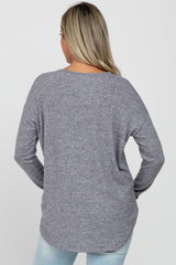 Navy Brushed V-Neck Long Sleeve Maternity Top