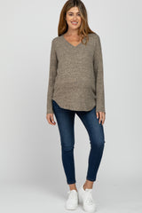 Taupe Brushed V-Neck Long Sleeve Maternity Top