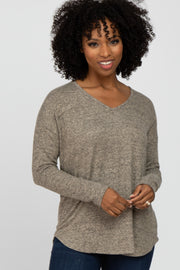 Taupe Brushed V-Neck Long Sleeve Top