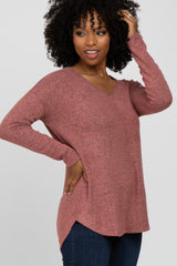 Pink Brushed V-Neck Long Sleeve Top