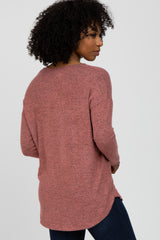 Pink Brushed V-Neck Long Sleeve Top