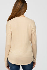 Beige Brushed V-Neck Long Sleeve Maternity Top