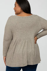 Beige Ribbed Plus Maternity Peplum Top