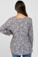 Grey Floral Long Sleeve Babydoll Maternity Top