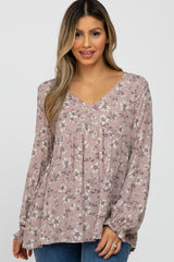 Mauve Floral Long Sleeve Babydoll Maternity Top