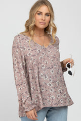 Mauve Floral Long Sleeve Babydoll Maternity Top