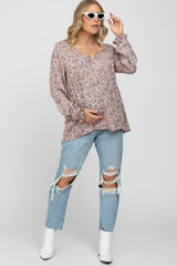 Mauve Floral Long Sleeve Babydoll Maternity Top