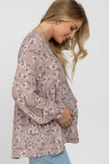 Mauve Floral Long Sleeve Babydoll Maternity Top