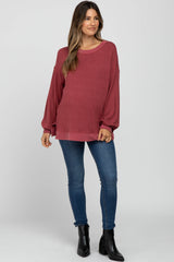 Red Long Sleeve Ribbed Accent Maternity Top