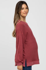 Red Long Sleeve Ribbed Accent Maternity Top