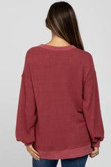 Red Long Sleeve Ribbed Accent Maternity Top