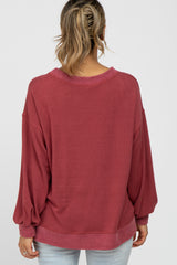 Red Long Sleeve Ribbed Accent Top