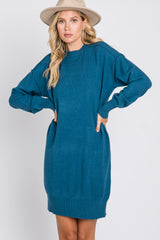 Teal Mock Neck Sweater Dress