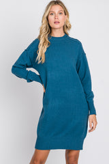 Teal Mock Neck Sweater Dress