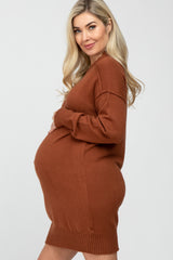 Rust Mock Neck Sweater Maternity Dress