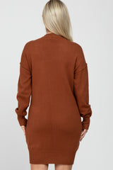 Rust Mock Neck Sweater Maternity Dress