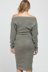 Olive Brushed Knit Off Shoulder Maternity Dress