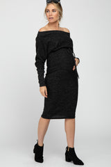 Black Brushed Knit Off Shoulder Maternity Dress