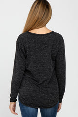 Black Heathered Long Sleeve V Neck Maternity Top