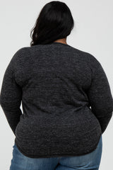 Black Heathered Long Sleeve V Neck Plus Top