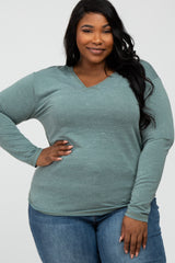 Light Olive Heathered Long Sleeve V Neck Maternity Plus Top