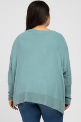 Teal Soft Brushed Knit Dolman Sleeve Side Slit Plus Top