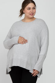 Heather Grey Soft Brushed Knit Dolman Sleeve Side Slit Maternity Plus Top