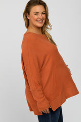 Orange Soft Brushed Knit Dolman Sleeve Side Slit Maternity Plus Top