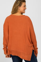 Orange Soft Brushed Knit Dolman Sleeve Side Slit Maternity Plus Top