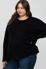 Black Soft Brushed Knit Dolman Sleeve Side Slit Maternity Plus Top